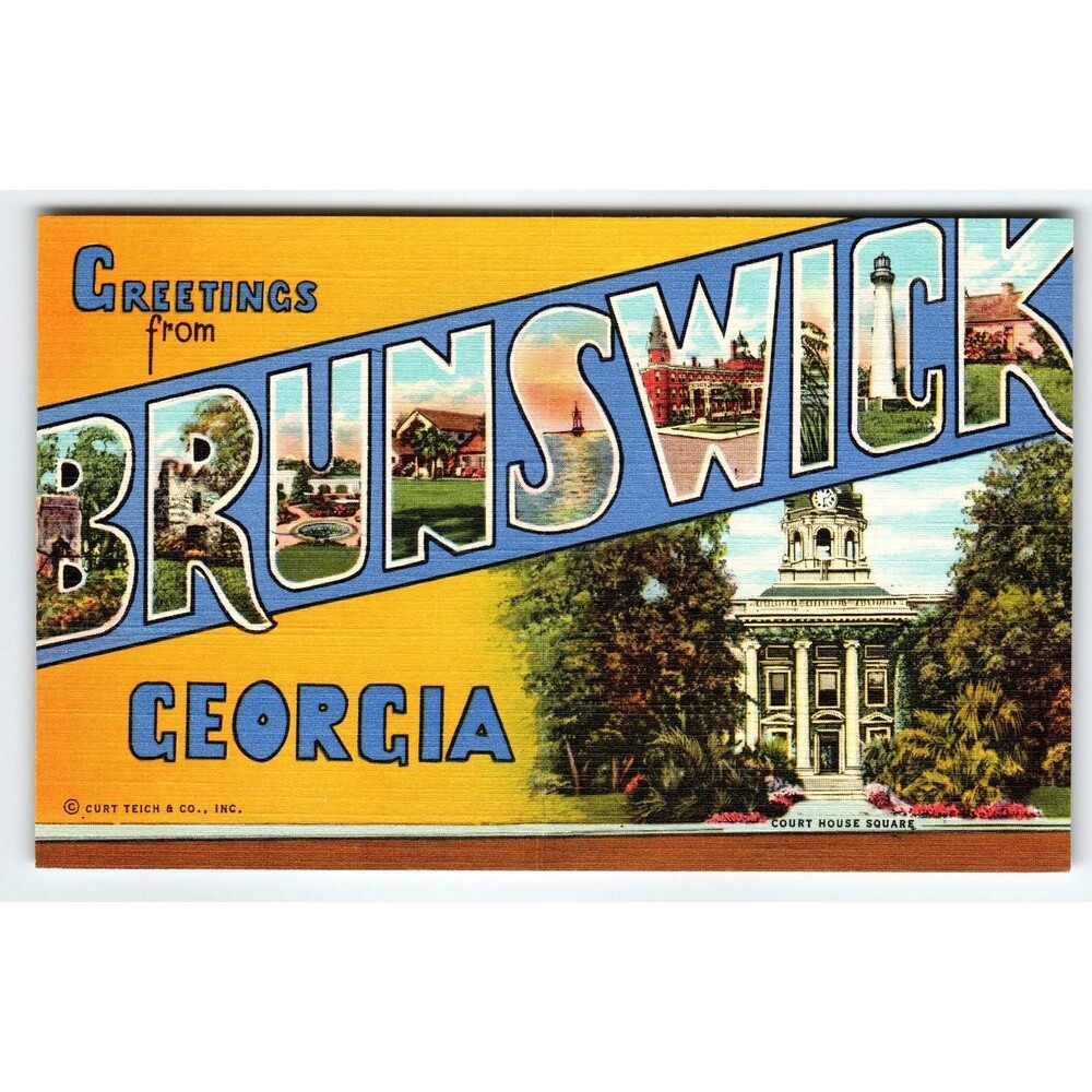 Vintage Large Letters Greetings from Brunswick Georgia Curt Teich Linen Postcard